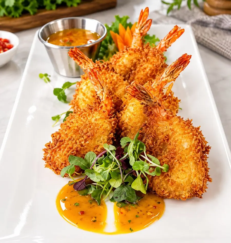 Golden shrimp croquettes with sweet chili sauce